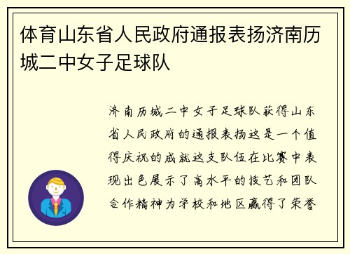 体育山东省人民政府通报表扬济南历城二中女子足球队